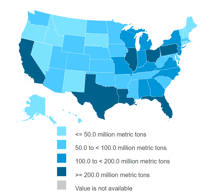 Total CO2 emissions by state 2018 (EIA)