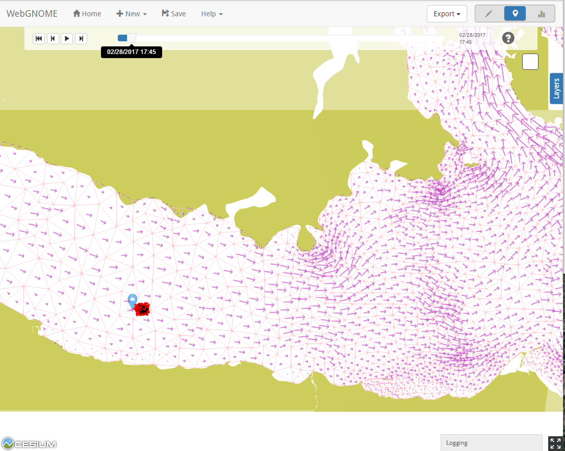 GNOME map of simulated oil spill