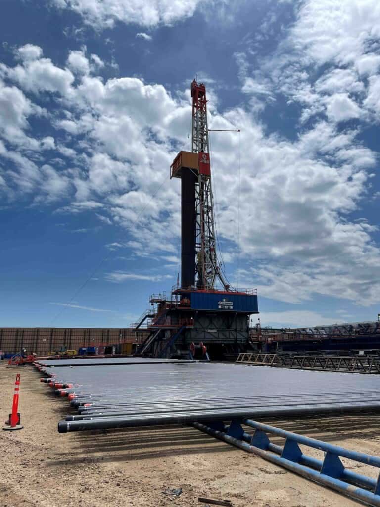 An electric drilling rig with associated pipe in the DJ Basin, Colorado