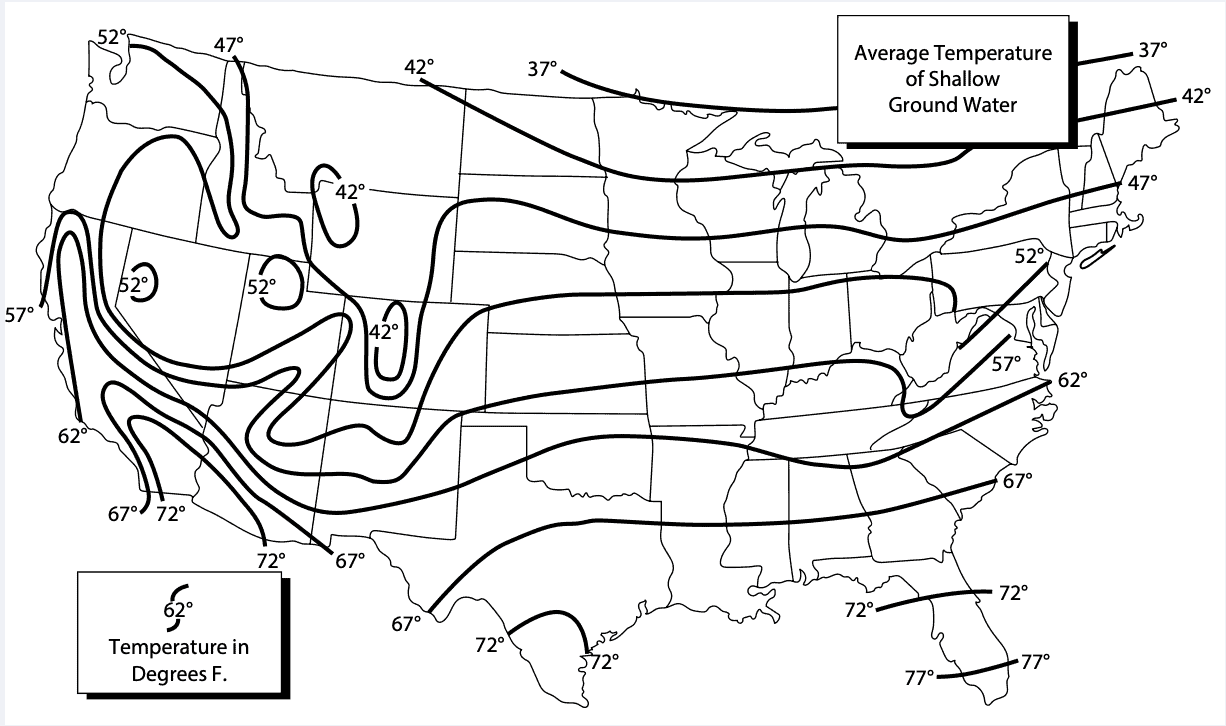 Groundwater temperatures in Fahrenheit across the United States