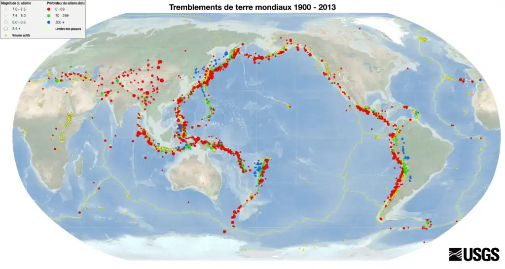 Les volcans et les tremblements de terre définissent clairement le contour de la ceinture de feu autour de l’océan Pacifique.